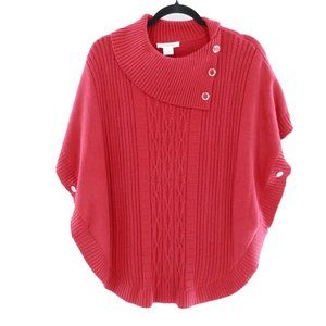 Allison Daley Cable Knit Poncho Womens O/S Red Layering Classic Trendy Twee Warm